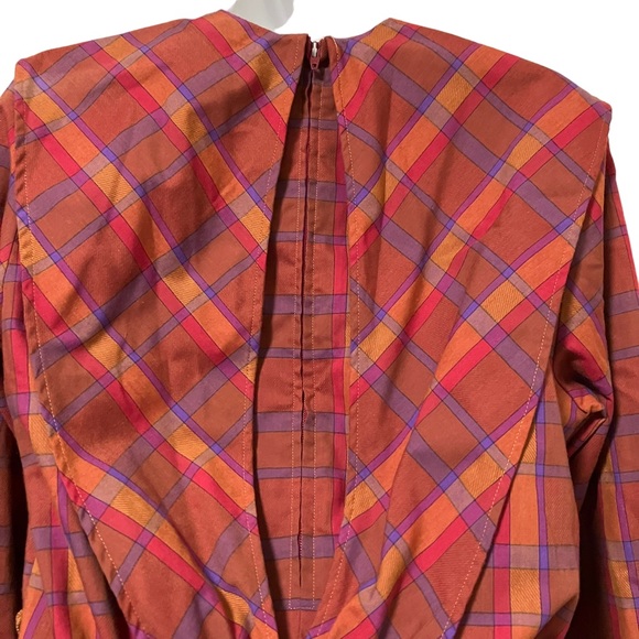 Vintage 70s 80s The Shapely Dress Co Plaid Long Sleeve Dress - Picture 9 of 10